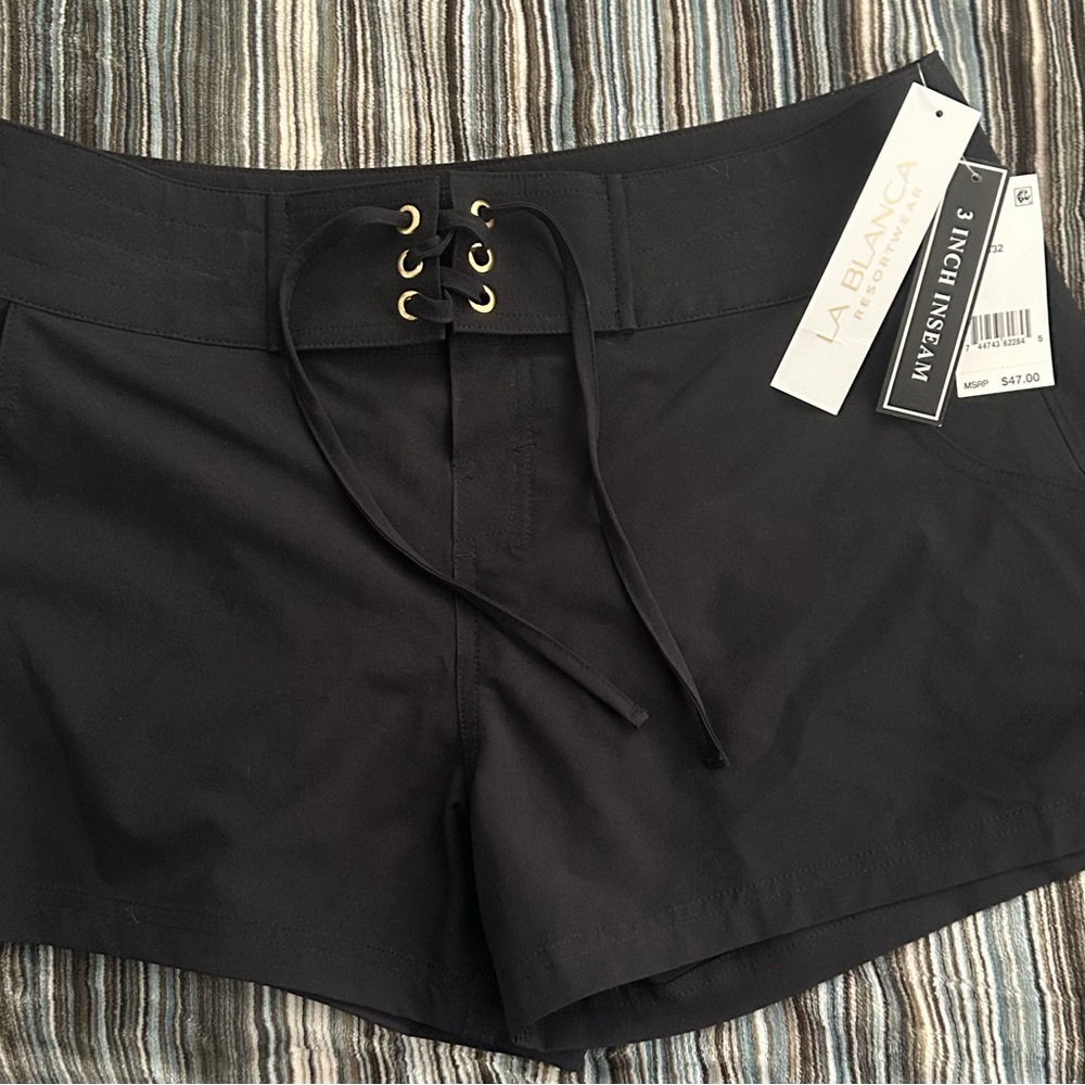 La Blanca Black High Waist Lace-Up Shorts